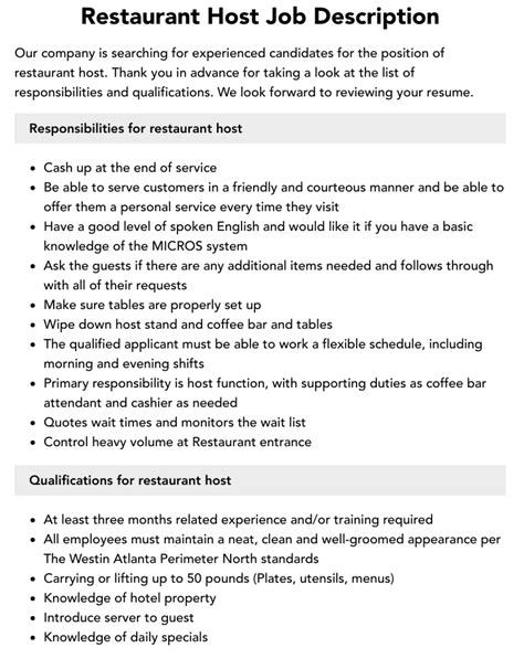 Restaurant Host Job Description Velvet Jobs
