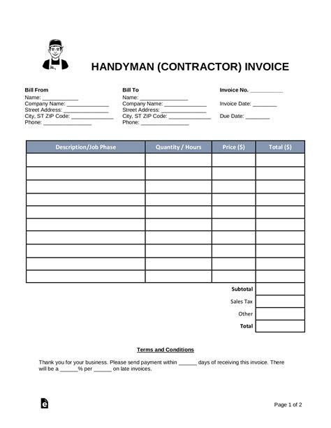 Free Printable Invoices For Contractors