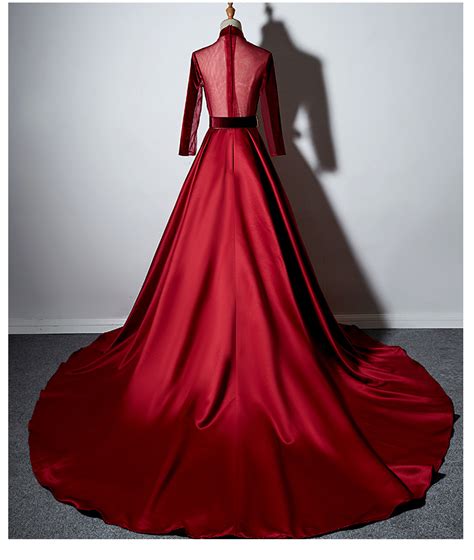 lovely red satin long sleeves formal dress wine red prom dress · bemybridesmaid · online store
