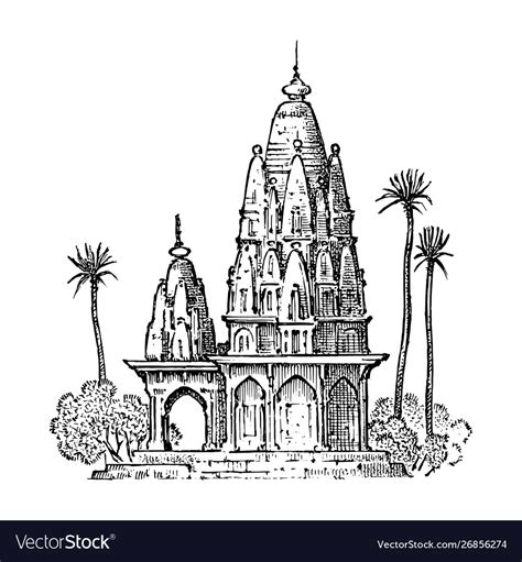 Indian National Temple Ancient Old Building Hand Vector Image