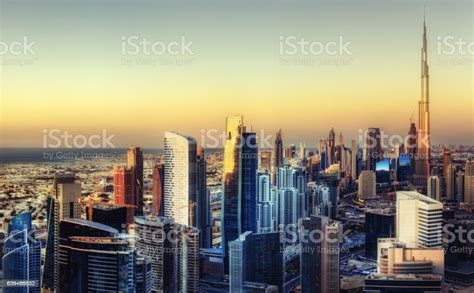Beautiful Aerial View Of Dubai Uae Scenic Skyline With Skyscrapers