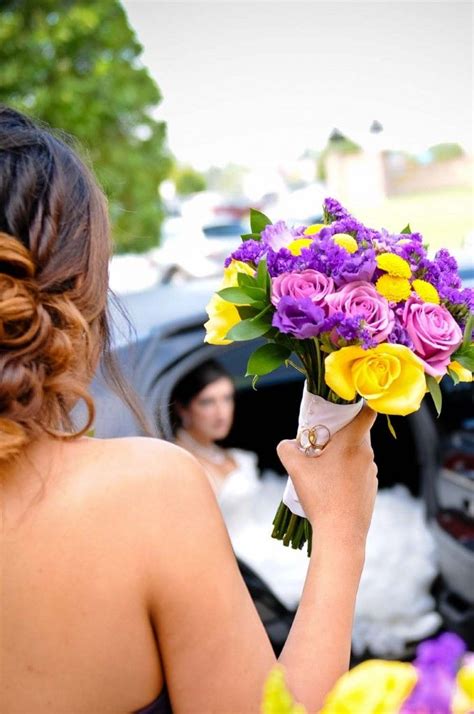 For an extra special birthday flower delivery, you can even add a stuffed animal, a box of chocolates, or a balloon. DIY Purple and Yellow Wedding Bouquets | Yellow wedding ...