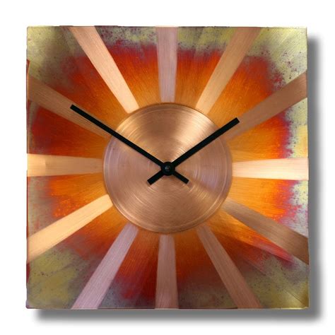なって Patinated Copper Rustic Square Large Wall Clock 20 Inch Silent