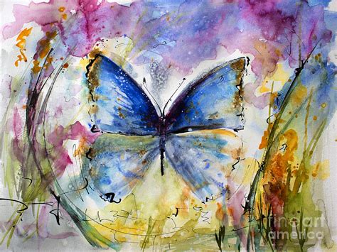 Blue Butterfly Watercolor Painting By Ginette Callaway