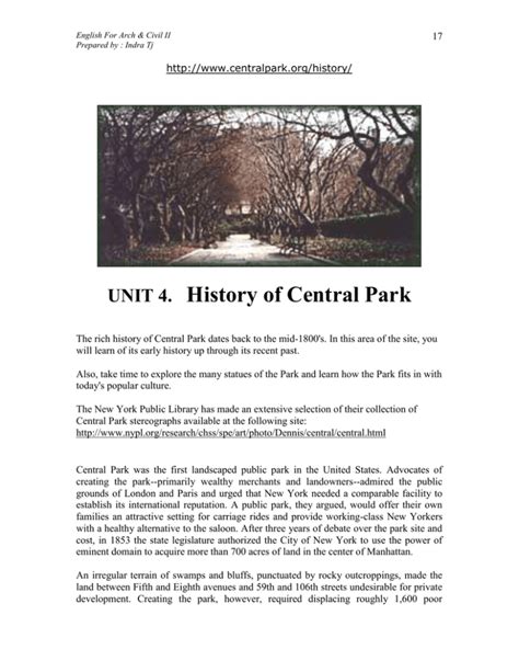 History Of Central Park Unit 4