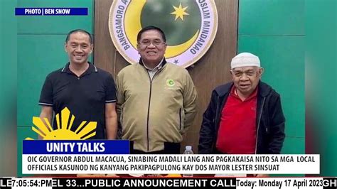 Oic Governor Abdul Macacua Sinabing Madali Lang Ang Pagkakaisa Nito Sa