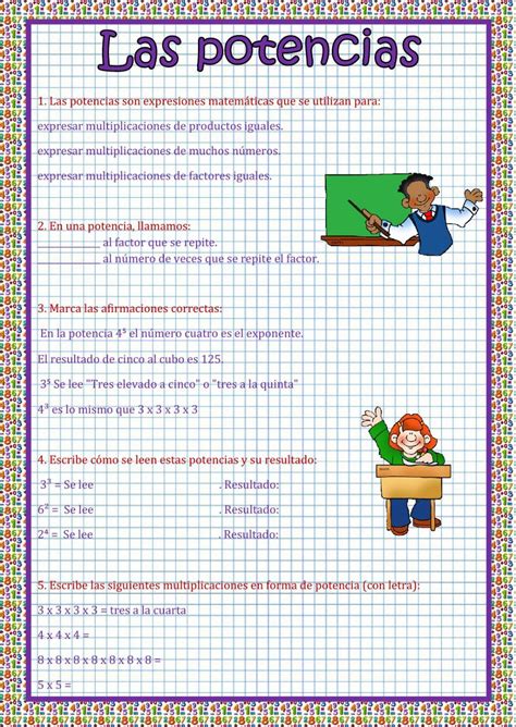 Juegos de matemáticas ☺ para niños de primaria. Las potencias - Ficha interactiva para rellenar online y ...