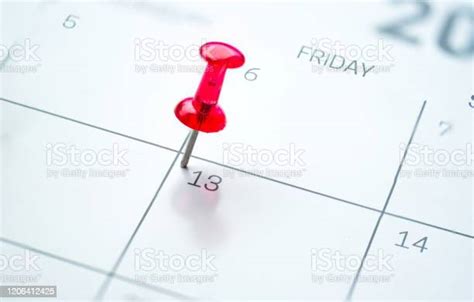 Red Push Pin On Calendar Stock Photo Download Image Now Friday The