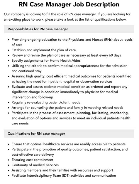 Rn Case Manager Job Description Velvet Jobs