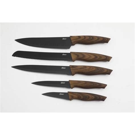 Oster 5 Piece Black Steel With Wood Look Handle Cutlery Set 12380405