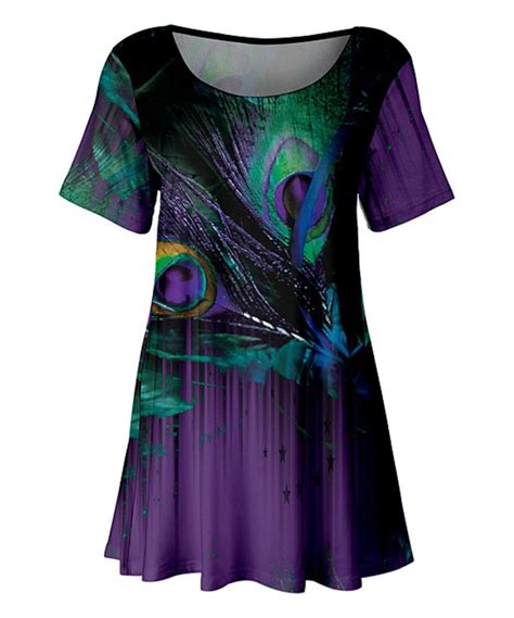 Take A Look At This Purple Peacock Print Short Sleeve Scoop Neck Tunic