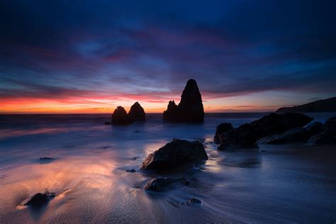 United States California Ocean Strait Beach Sand Stones Rock Night