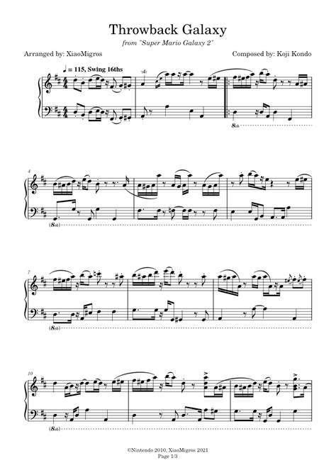 Throwback Galaxy Super Mario Galaxy 2 Sheet Music For Piano Solo