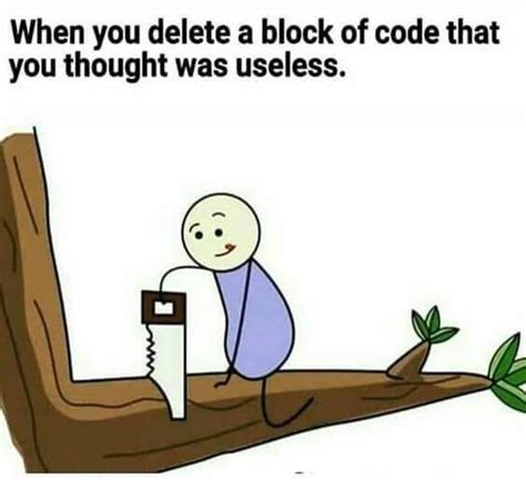 When You Delete A Block Of Code That You Thought Was Useless