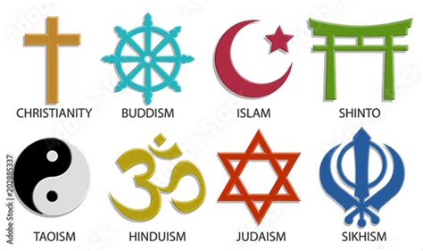 World Religion Symbol Icon Set On White Background 3D Vector Color