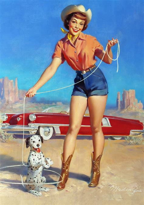Cowgirl With Her Star Puppy Classic Vintage Pinup Poster Etsy