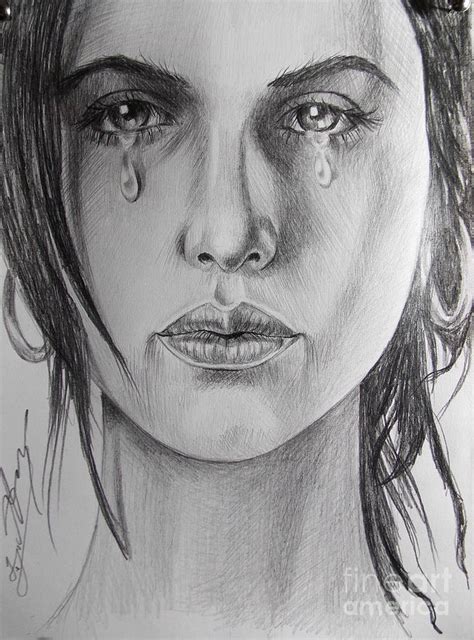 Crying Sad Girl Drawing By Daviti Asatiani Fine Art America