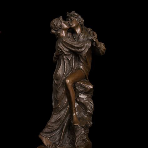 Classical Bronze Statues Lovers Kiss Figurines Romantic Couple Kissing