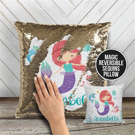 Girl Mermaid Pillow Sea Life Sequin Mermaid Personalized Pillow Pillowcase