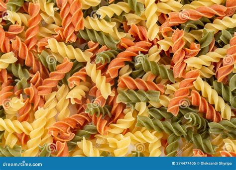 Raw Colored Pasta Fusilli Uncooked Pastas Background Stock Image