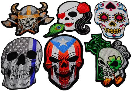 Set Of 6 Colorful Embroidered Iron On Skull Patches Thecheapplace