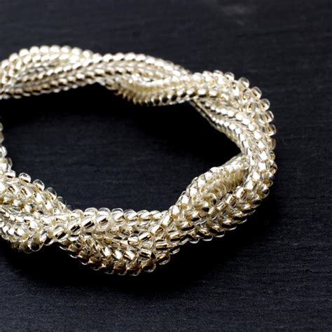 Herringbone Seed Bead Necklace Silver Crystal