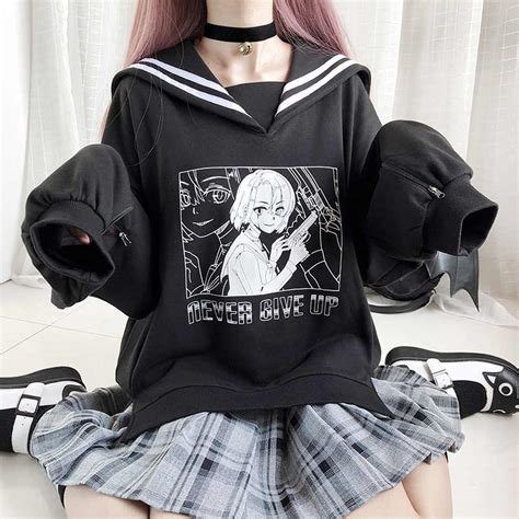 Dark Anime Girls Wearing Hoodies Anime Character With Gray Double