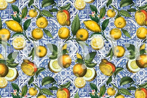 Mediterranean Lemon Tiles Wallpaper Buy Online Happywall