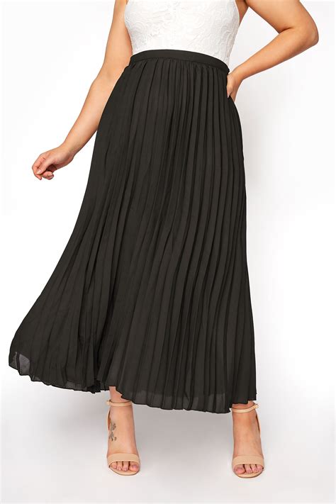 Yours London Black Chiffon Pleated Maxi Skirt Yours Clothing