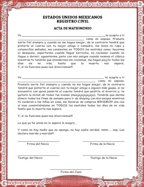 Acta de matrimonio y divorcio para la kermes o festejo del día del amor y la amistad Educación