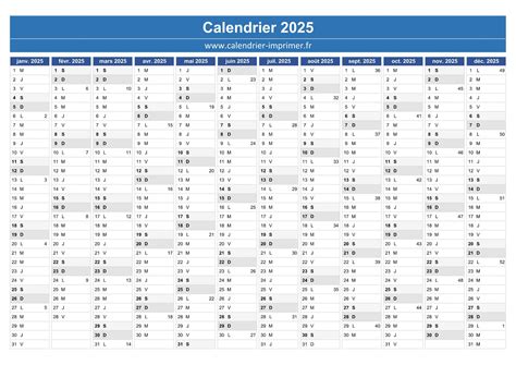 Calendrier 2025 à Imprimer Gratuit