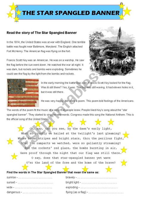 The Star Spangled Banner Esl Worksheet By Nunilo