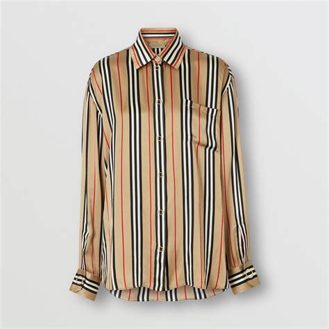 Icon Stripe Silk Shirt In Archive Beige Women Burberry United States