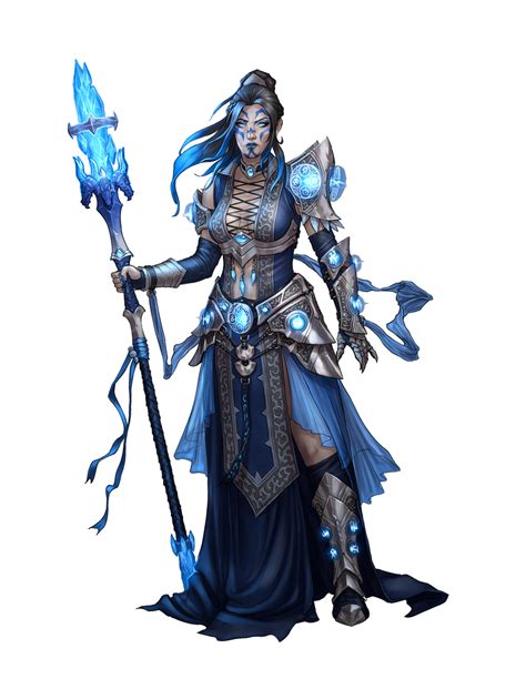 Female Human Sorcerer Or Wizard Blue Staff Pathfinder Pfrpg Dnd Dandd 3