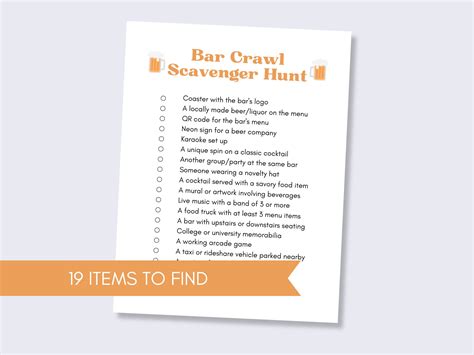 Bar Crawl Scavenger Hunt, Group Scavenger Hunt for Adults, Instant