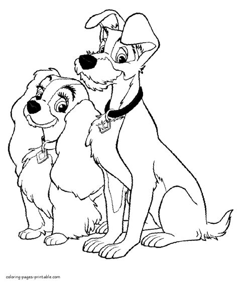 Printable Lady and the Tramp coloring pages 1 | Cartoon coloring pages