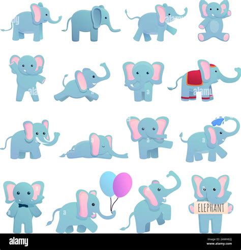 Elephant Icons Set Cartoon Set Of Elephant Vector Icons For Web Design