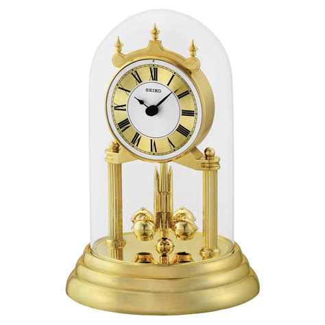 Seiko Anniversary Mantel Clock With Glass Dome And Rotating Pendulum