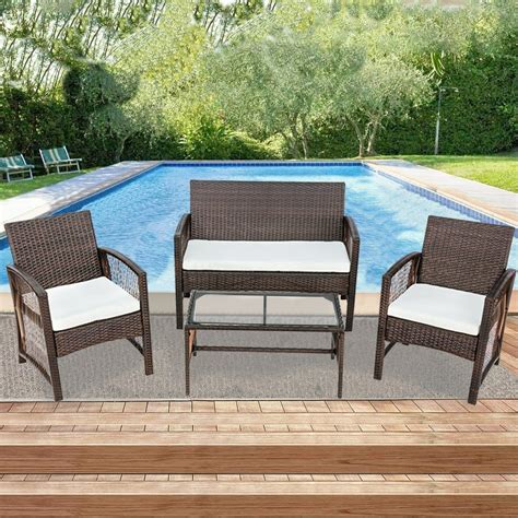 Rattan Patio Furniture Sets Clearance 4 Piece Outdoor Conversation Sets Wicker Bar Set With 2