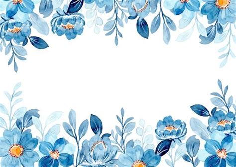 Premium Vector Blue Floral Frame With Watercolor Blue Flower