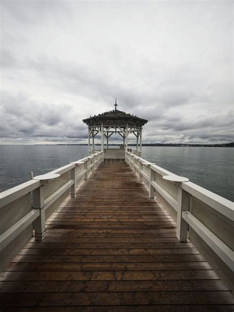 Lakeside Waterfront Esplanade Pavilion Gazebo Elevated On Wooden Pier