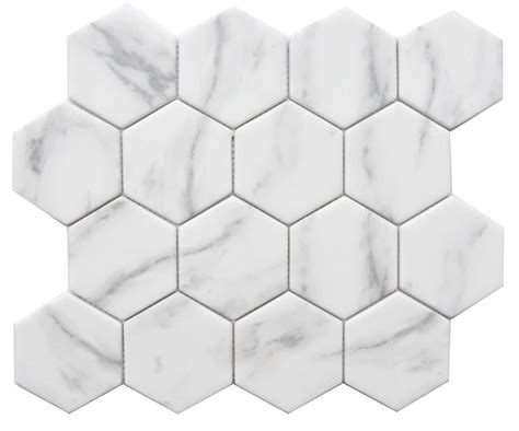 Enameled Glass Carrara Hexagon Glass Mosaic 12 X 12 Matte