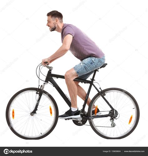Handsome Young Man Riding Bicycle On White Background — Stock Photo