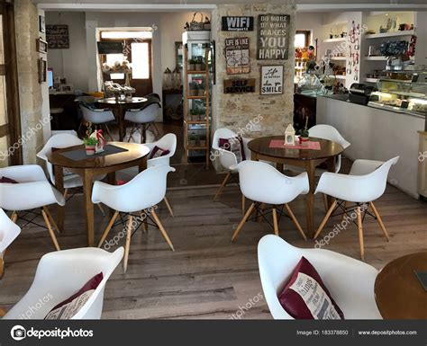 Interior of small cozy modern cafe and bakery, Cyprus – Stock Editorial