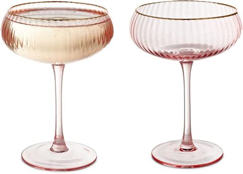 Drinkind Vintage Pink Ribbed Coupe Cocktail Glasses Set Of 2 Pink