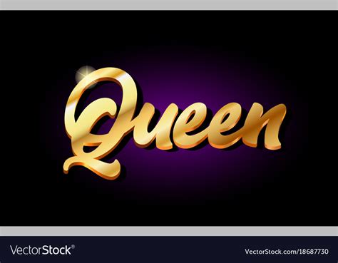 Queen 3d Gold Golden Text Metal Logo Icon Design Vector Image