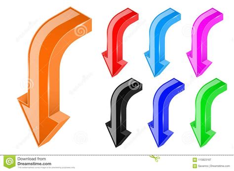 Down Arrows 3d Bold Shiny Colored Signs Stock Vector