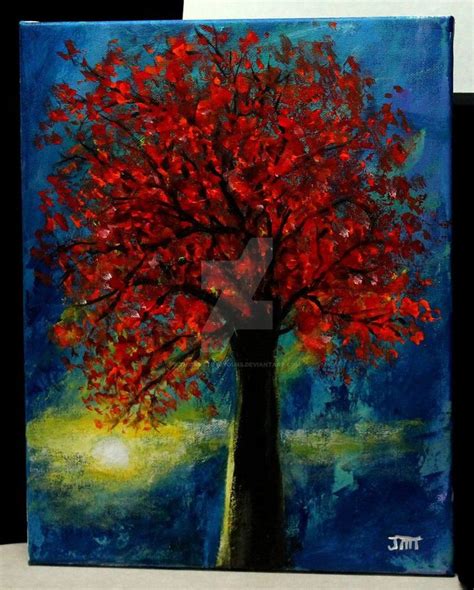 Sunset Tree Original Acrylic Painting On 11 X 14 Stretched Canvas