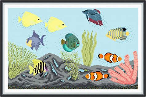 Finished size 9.8 x 9.8. Peaceful Aquarium Cross Stitch Pattern fish