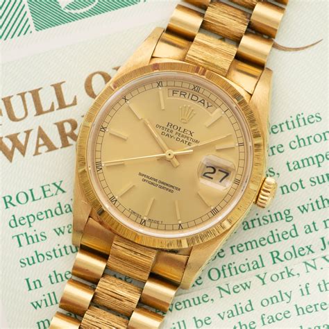 Rolex Day Date Watch Ref 18078 With Bark Finish And Box And Paper